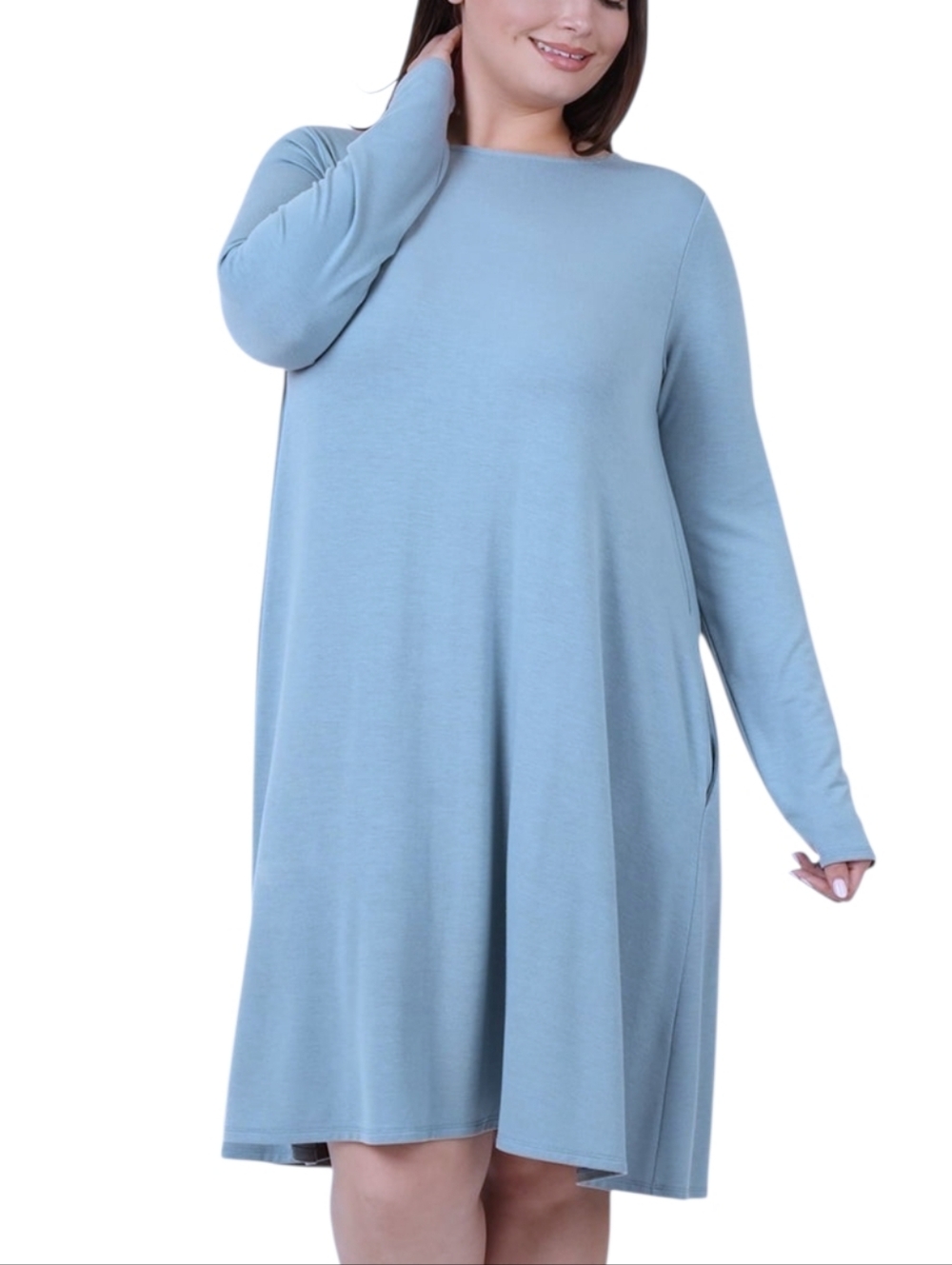 New Zenana T-Shirt Dress Women Plus Size 1X 2X 3X Blue Pockets